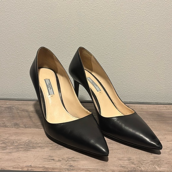 Prada Shoes - Prada Smooth Calfskin Black Leather Heels 100mm